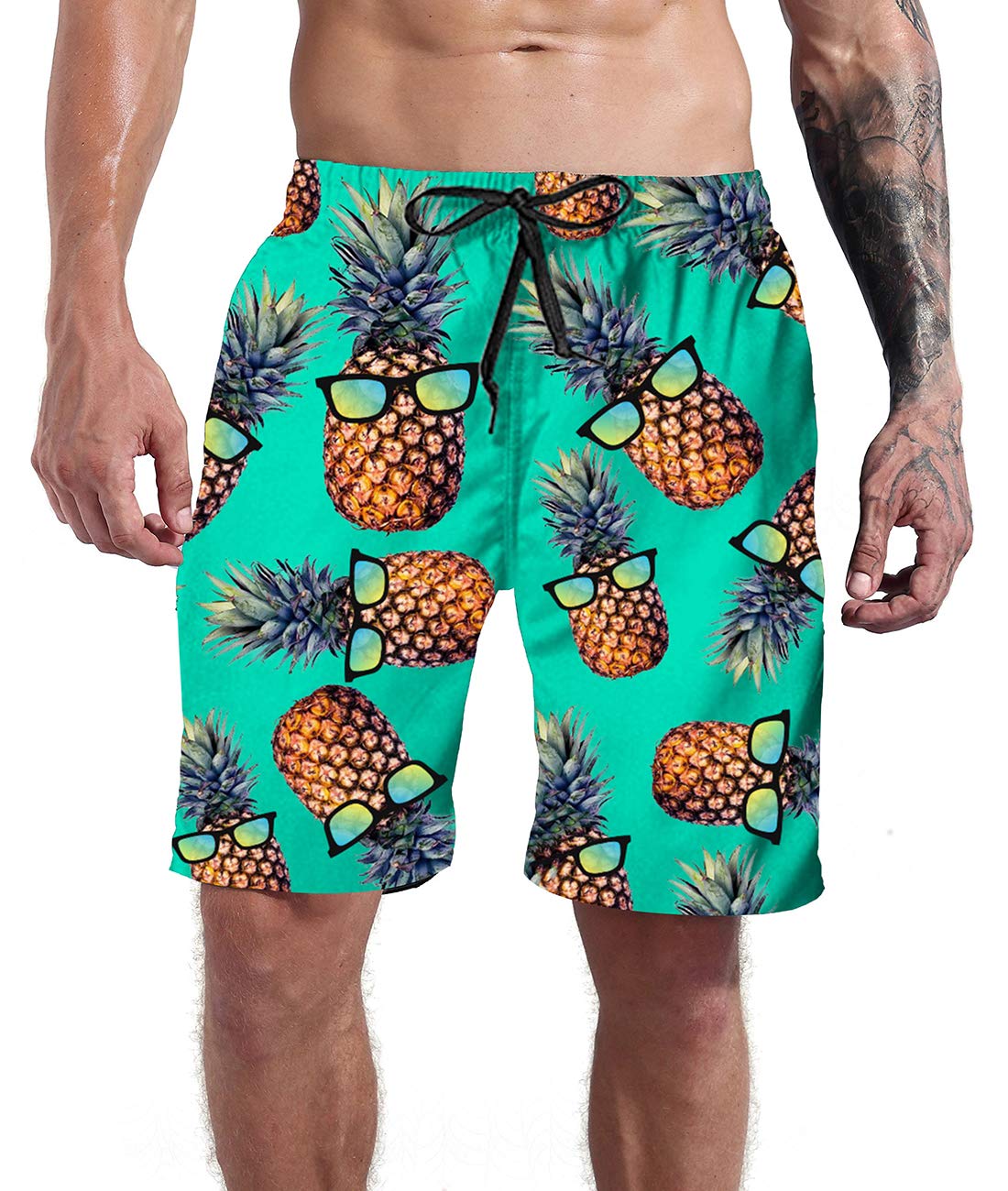 goodstoworld Men's Pineapple Swim Trunks Hawaiian Big and Tall Beach Summer Green Board Shorts Surfing Party Funny Bathing Suits Water Sport Swimsuit-picture-50