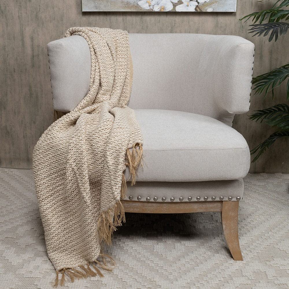 Homes r us Elena Throw, Beige – 125X150 Cm-5110703001749