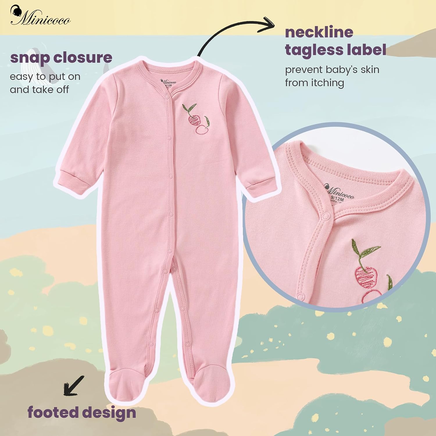 Baby Girl Footies Romper - 100% Cotton, Soft Casual Outfit with Cute Designs for Newborn to 24 Months Infant Girls
