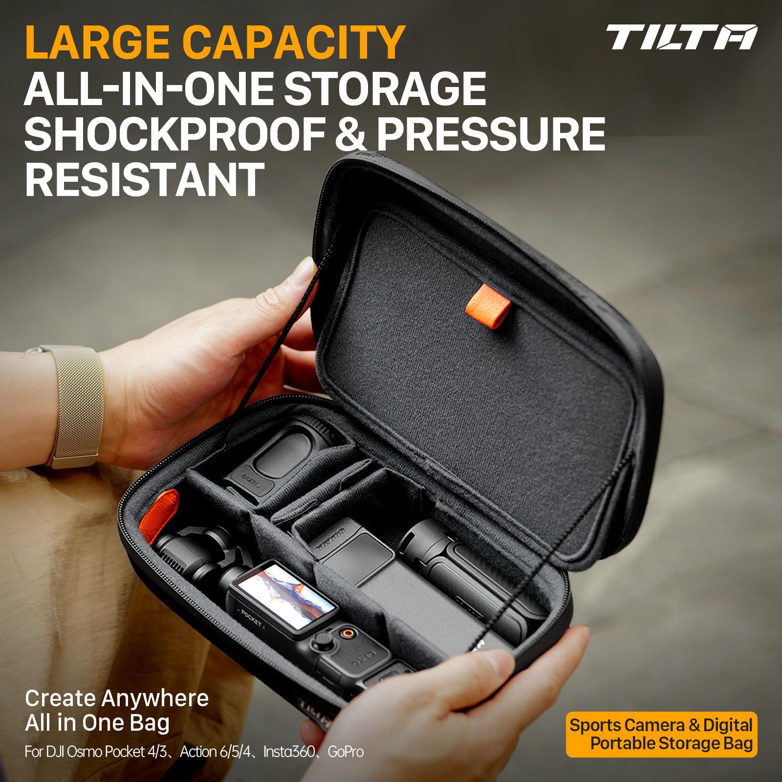 Tilta TA-ACCC-B Étui Rigide Portable pour DJI Osmo Pocket 4, Résistant à l'Eau