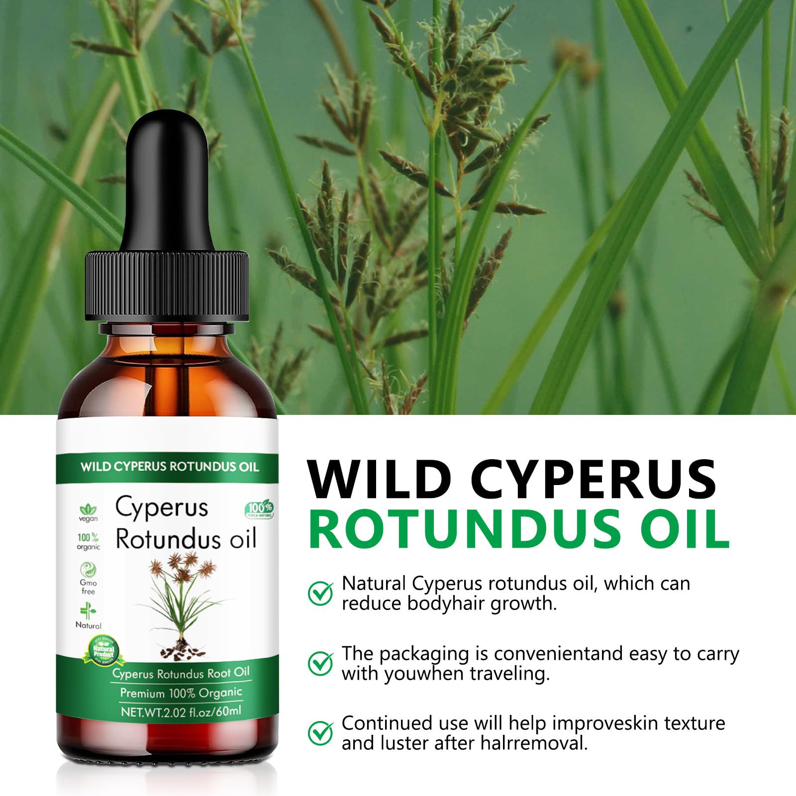 Cyperus Rotundus Oil for Hair Removal, Natural Cyperus Rotundus Oil to Reduce Body Hair Growth - Image 3