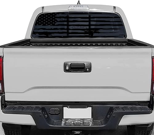 Miniatura 2 de Calcomanía para ventana trasera de la bandera estadounidense para camiones y SUV (66 x 17 pulgadas), calcomanía negra de la bandera de la antigua