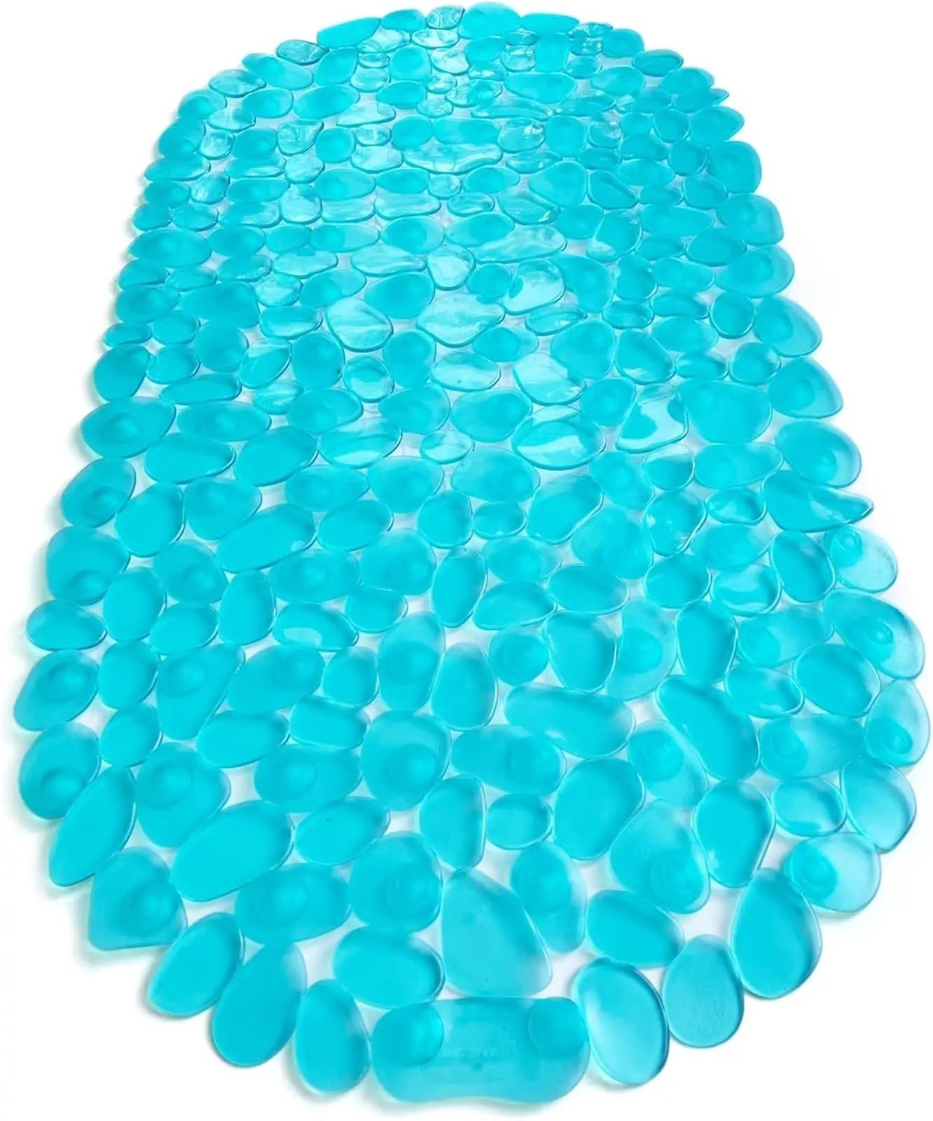 PVC Shower Mat, Oval Pebble Non Slip Bathtub Mat PVC Suction Cups Drain Shower Safe Multicolor 36x69cm(Cyan)
