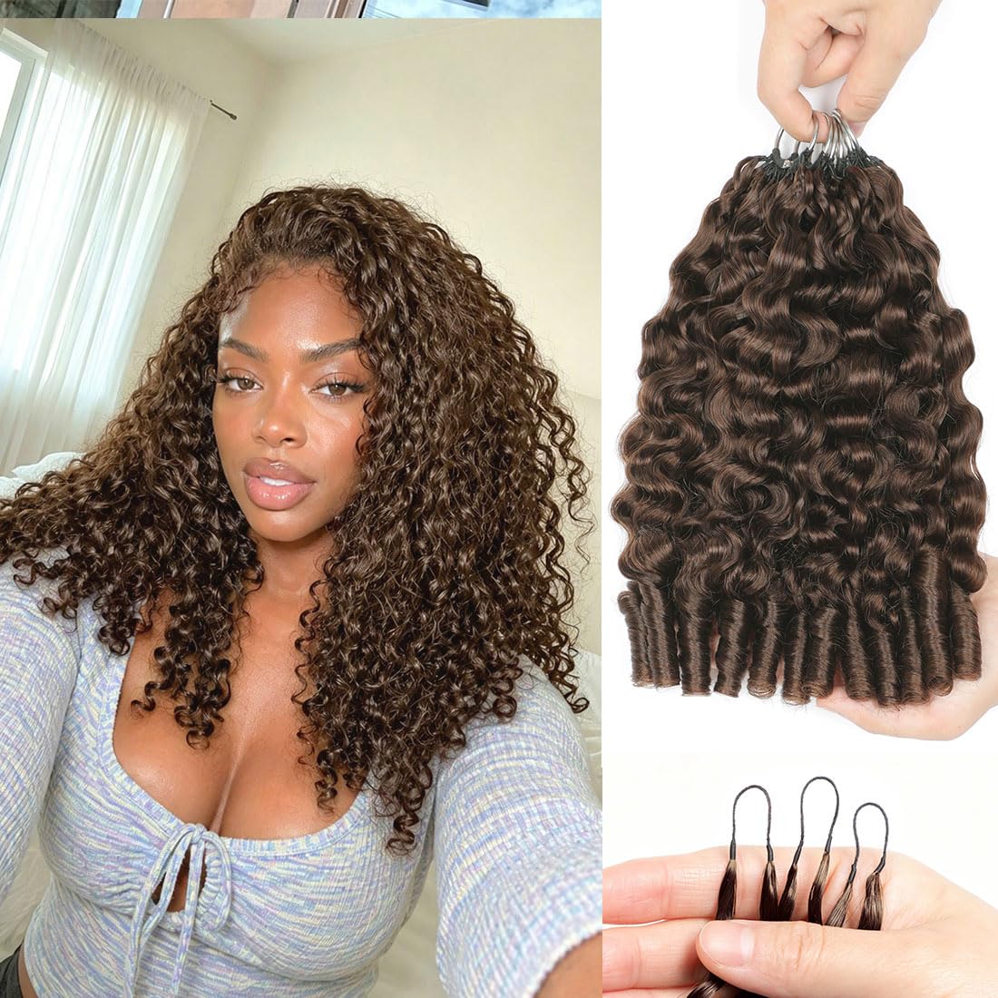Renyarch Miracle Burmese Curly Mini Knots Crochet Human Hair - Extension Capelli Veri Pre-Separati per Donne Nere, 6 pezzi 150g Crochet Braids Water Wave Nodi Invisible Knotless, 24 pollici 4#