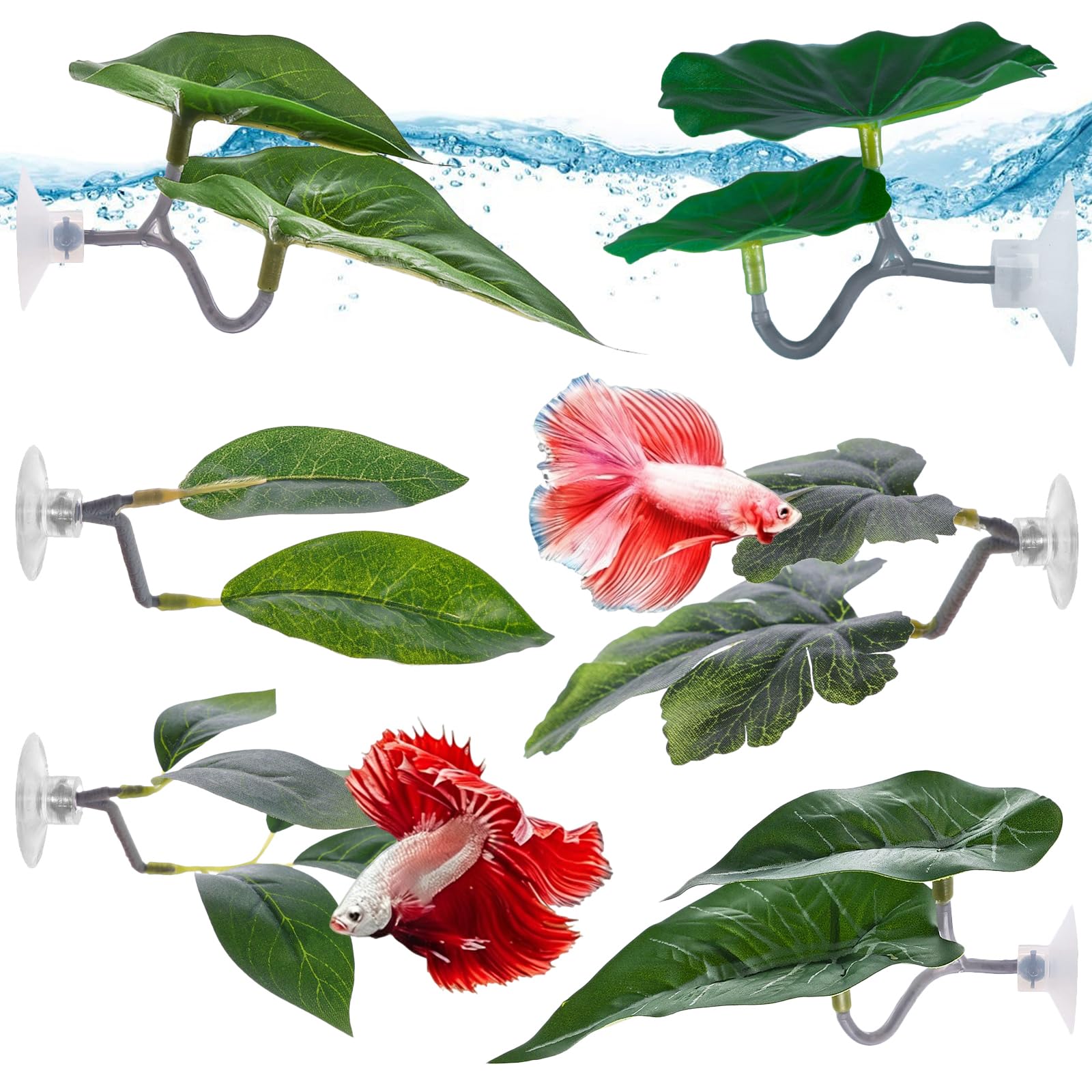 Betta Fish Hammock 6PCS, Betta Hammock Leaf with Suction Cup, Aquarium Resting Spot for Betta Fish Sleeping and Hiding,Fish Tank Plants for Fish Tank Decorations