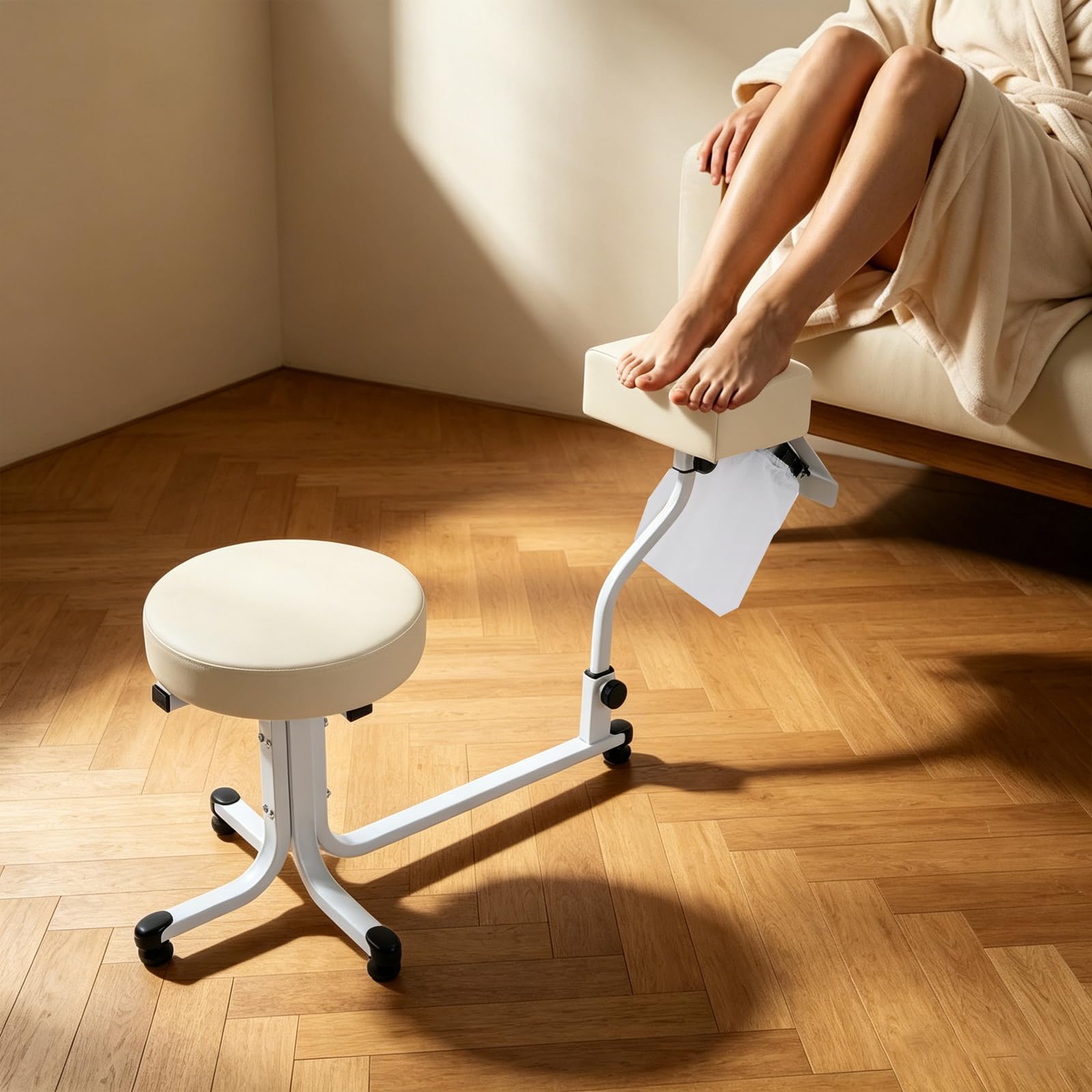 Pedikürestuhl mit Fußstütze Maniküre Hocker Nagelstudio Fußpflege 22W Weiß | Integrierter Staubabsauger entlastet den Rücken bei der Fußpflege und sorgt für einen sauberen Nageldesign-Arbeitsplatz.