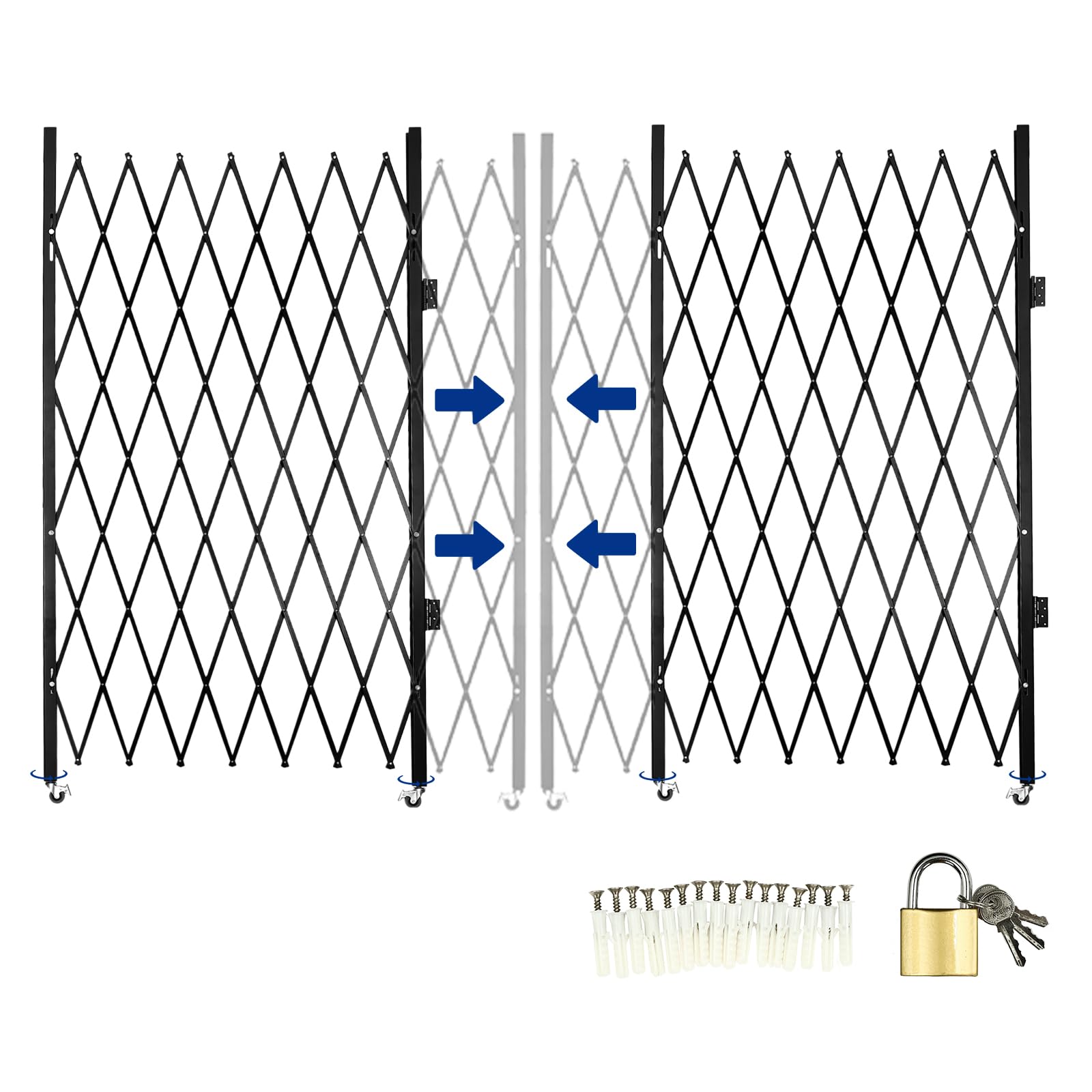 NATICRISI Double Folding Security Gate,7.22 FT H x 12 FT W Metal Safety Barrier Gate with Caster, Accordion Garden Yard Fence