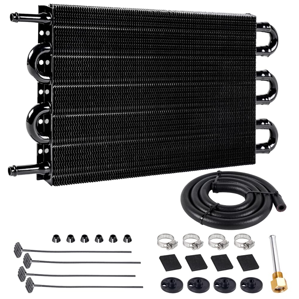 BARTOO Universal 5/16" Transmission Oil Cooler Kit, Aluminium alloy 6 Pass Tube and Fin Oil Cooler Kit(Black)
