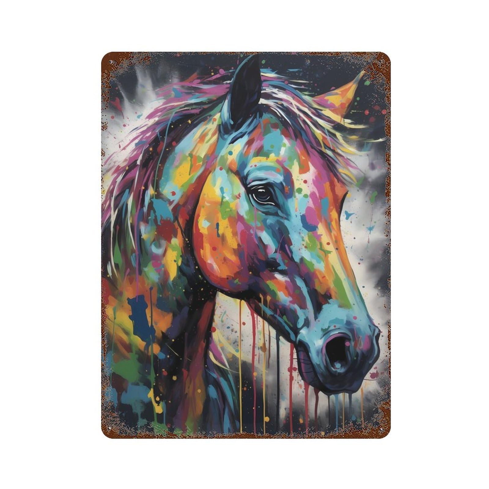 Colorful Horse With Drips Vintage Metal Tin Sign 15.7"x11.8", Novelty Wall Decor for Garage, Pub Or Kitchen