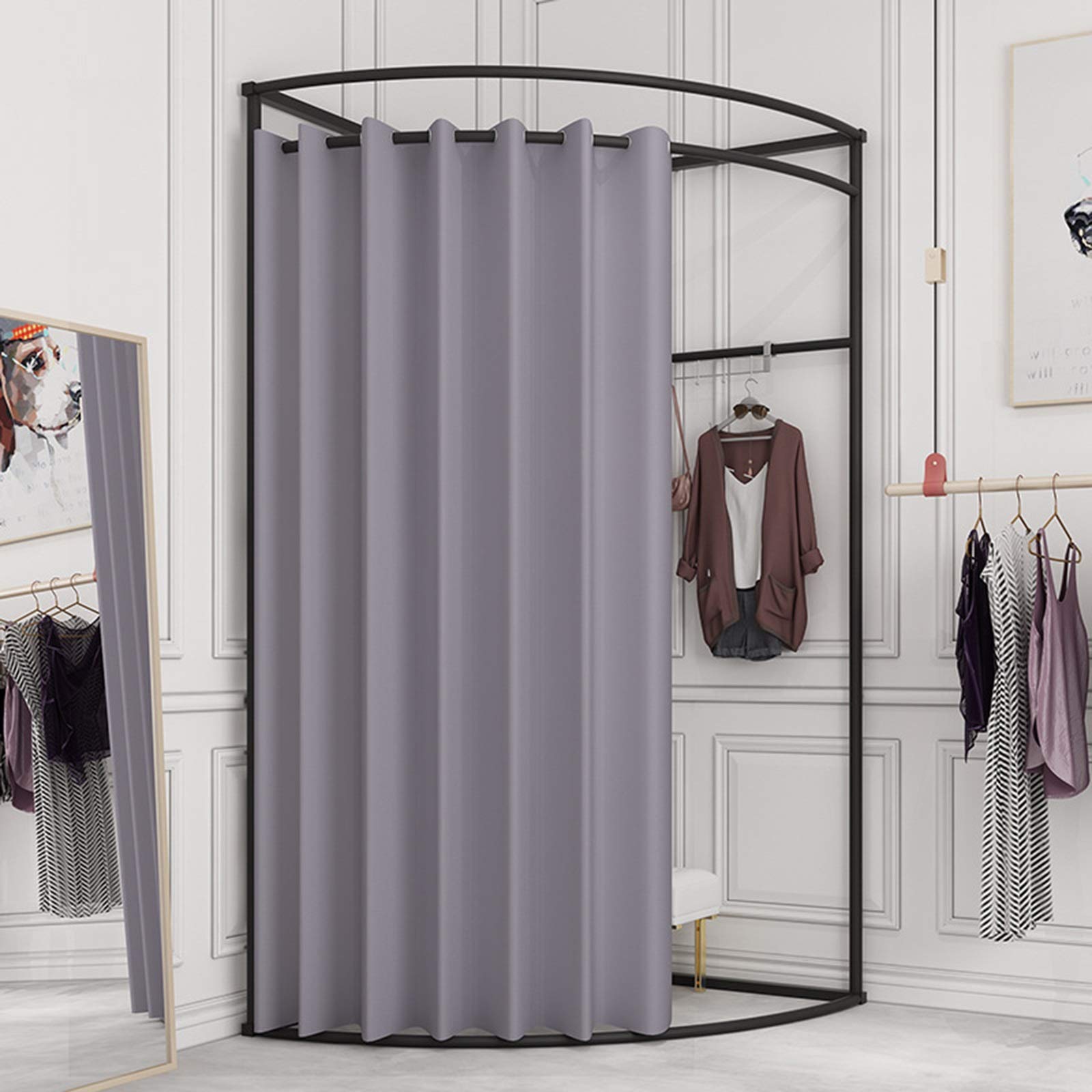 Tubo angolare semicircolare per camera da letto portatile con diametro di 25 mm, capacità di cuscinetto forte, gancio integrato adatto per negozi di abbigliamento, centri commerciali, uffici, dormitori