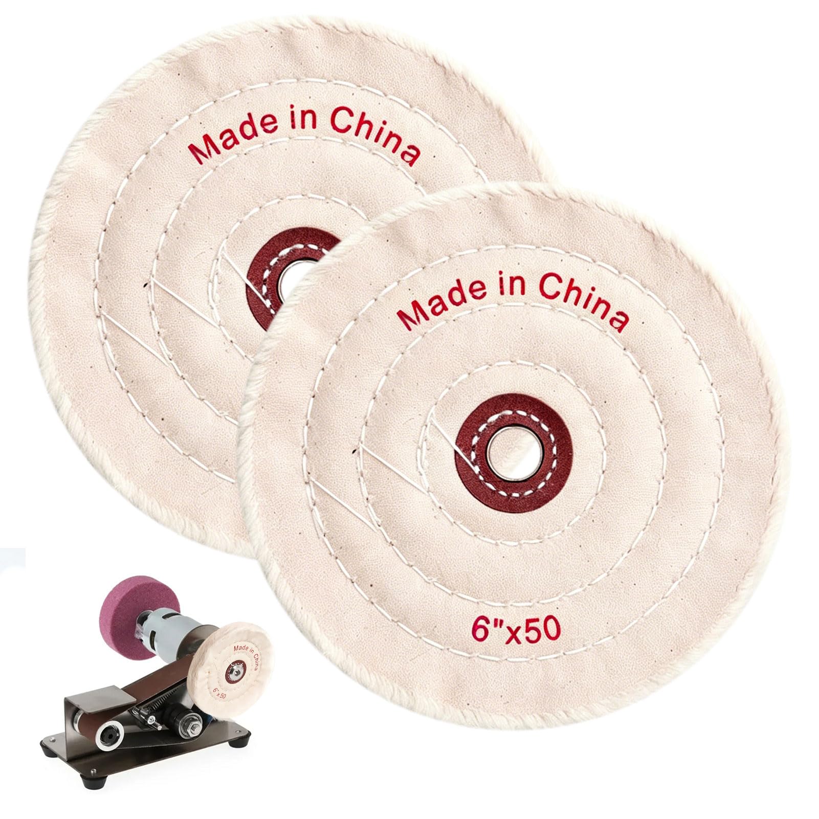 2PCS 6 inch Buffing Wheel with 1/2"" Arbor Hole 50 Ply White Fine Cotton for Polishing Wheel