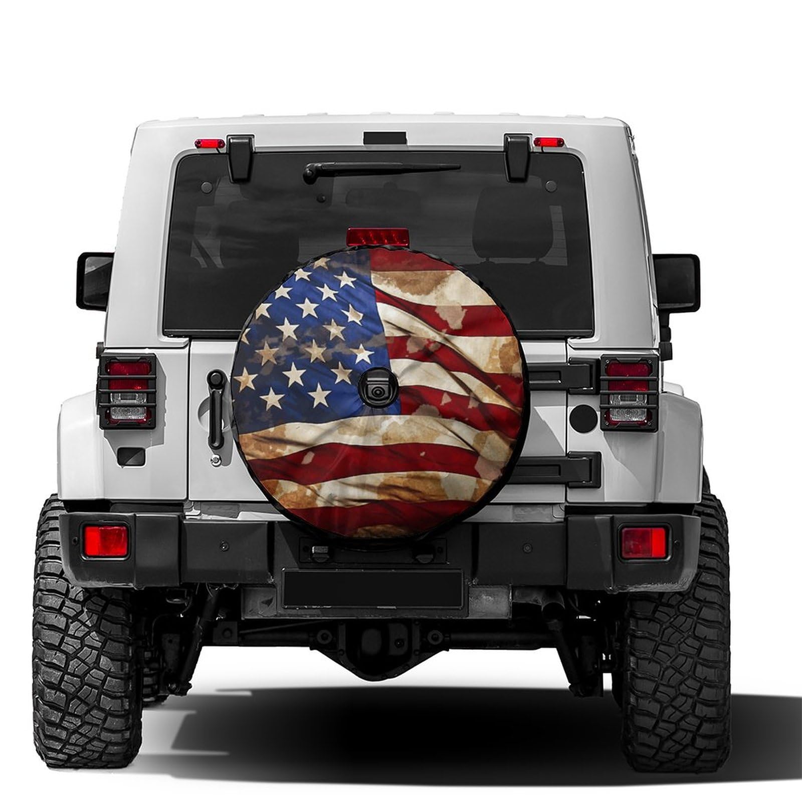 Dujiea Vintage American Flag Spare Tire Cover with Backup Camera Hole, Universal Wheel Tire Cover Tire Protectors for Trailer Rv SUV Truck Camper and Many Vehicle 15inch