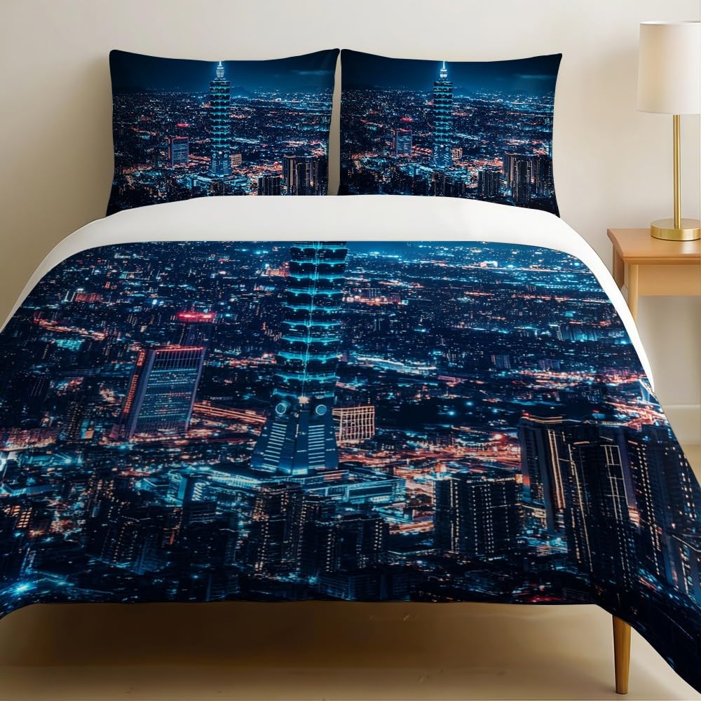 Parure de lit gratte-ciel bleu moderne pour l'ambiance urbaine d'une chambre