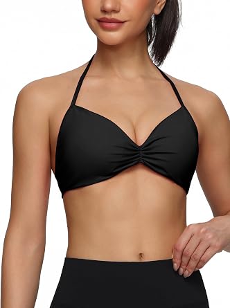 Halter Sports Bras for Women Padded Strappy Yoga Bra Adjustable Open Back Workout Gym Bras Casual Crop Top