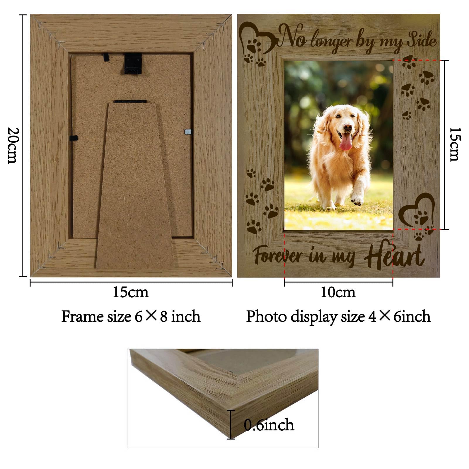 CREATCABIN Paw Print Photo Frame Wood Pictures Frame Heart Pet Brown Wall Mounting Display Pictures Poster Stand Frame 4x6 for Wall Hanging Gallery Tabletop Decor Dog Lover Memorial Gifts 6x8 Inch - Image 2