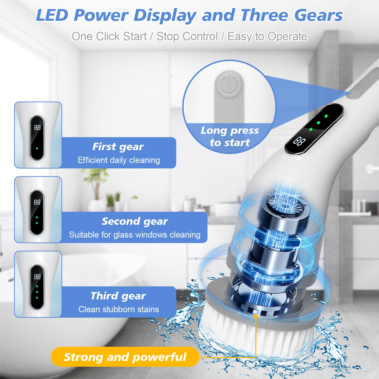 Cepillo Electrico Limpieza hogar, 9 en 1 Cepillo Limpieza Electrico, Gran Potencia con 3 Velocidades Ajustables, Electric Cleaning Brush para Baño, Suelo, Cocina, Coche, Azulejos
