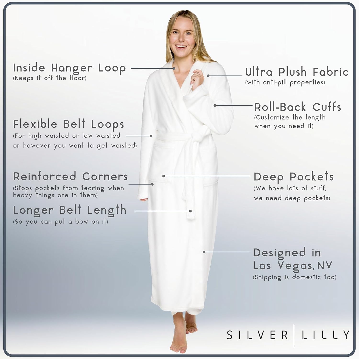 Silver Lilly Premium Womens Robe with Shawl Collar, Plush Bath Robe for Women, Fluffy, Warm, Fleece Women's Bathrobe - Image 5