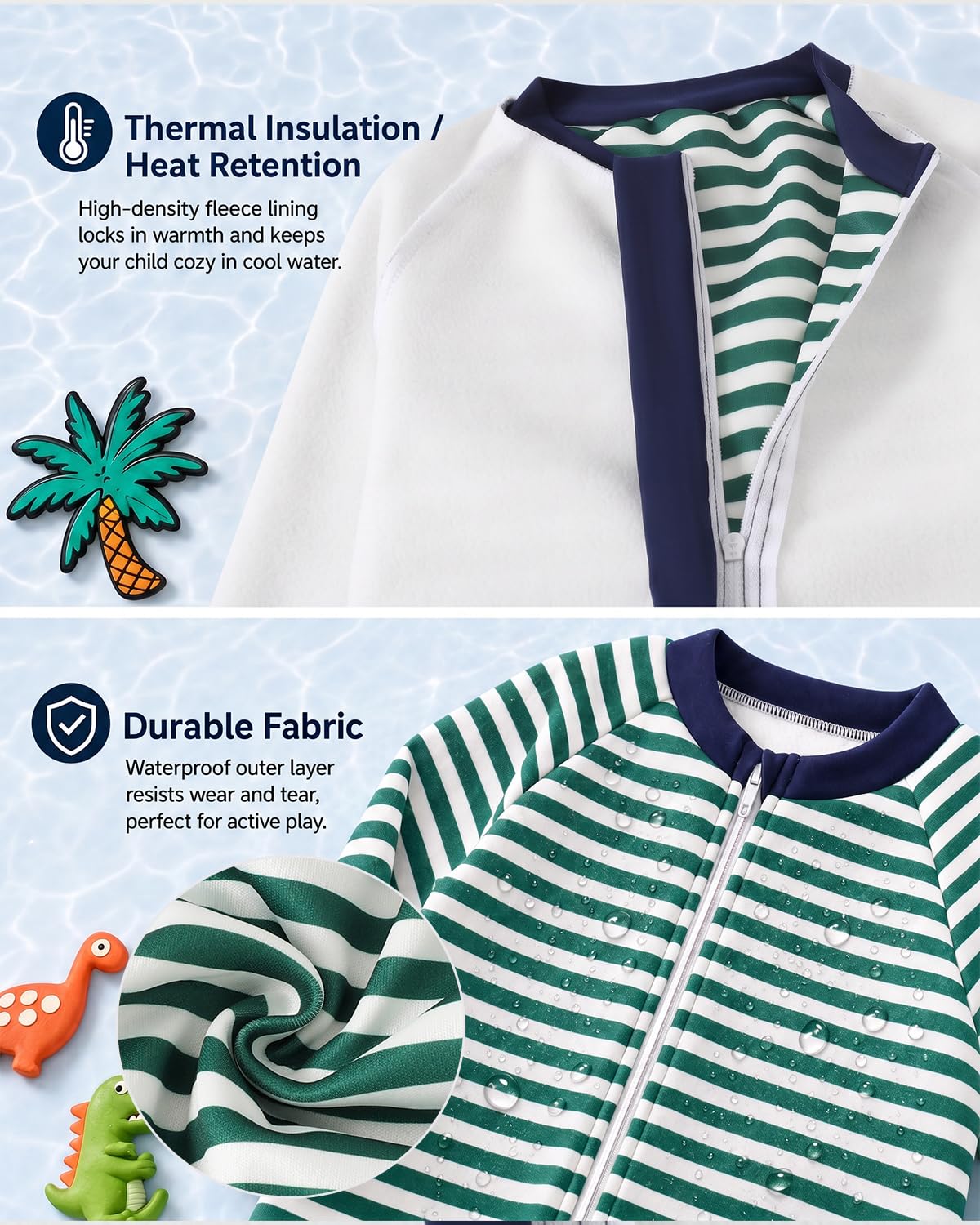 Thermo Schwimmanzug Baby Gr. 92-110, Kälte- & Wasserabweisender Fleece Badeanzug Kinder mit langem Reißverschluss, Warmer Neoprenanzug Baby Alternative Badeanzug Mädchen Jungen 1-5 Jahre