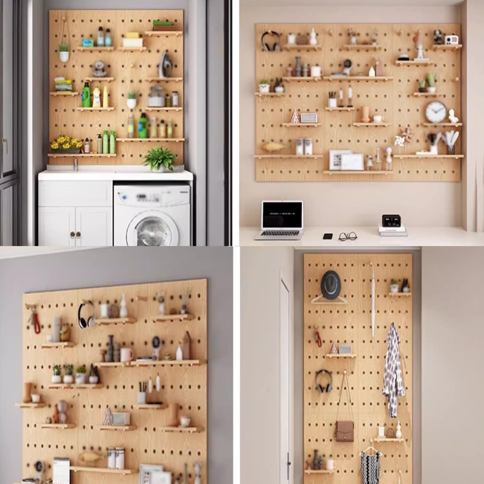 Pegboard Lochwand, Stecktafel Wand Veranstalter, Wandhalterung Stecktafel Kontrolle Lagerregal, Glatte Kanten Heimwerken Stecktafel-Set Für Küche Wohnzimmer(Weiß,40x60cm)