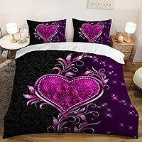 Vista 89 de AILONEN Juego de funda de edredón de rosas rojas tamaño Queen, juego de ropa de cama 3D con rosas rojas aceitadas para niñas, funda de edredón