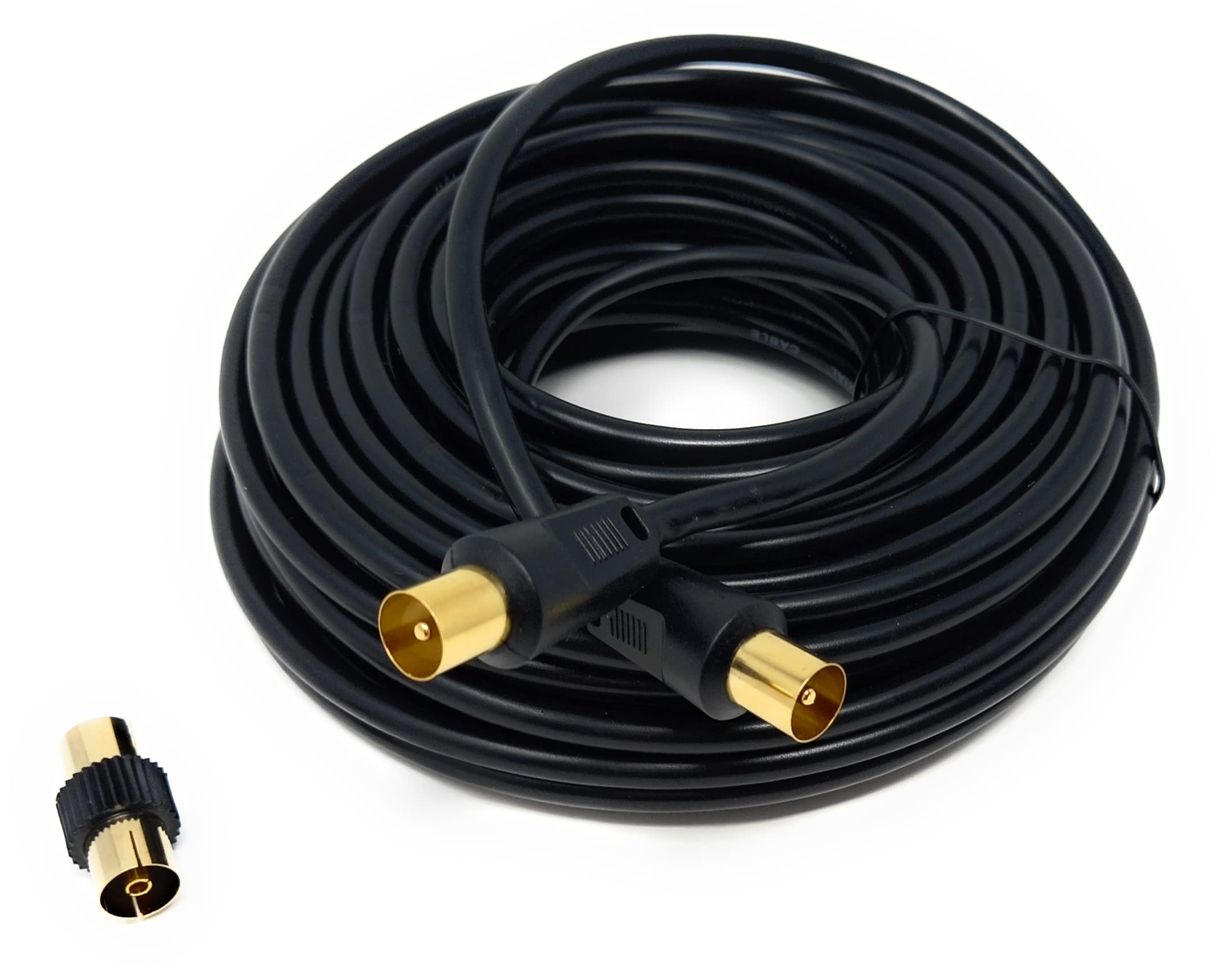 DRUT 15m TV RF Male to Male Aerial Antenna Coaxial Cable With Female to Female Coupler, Gold Connectors 75 ohm, 3C2V 50ft Black - Image 4