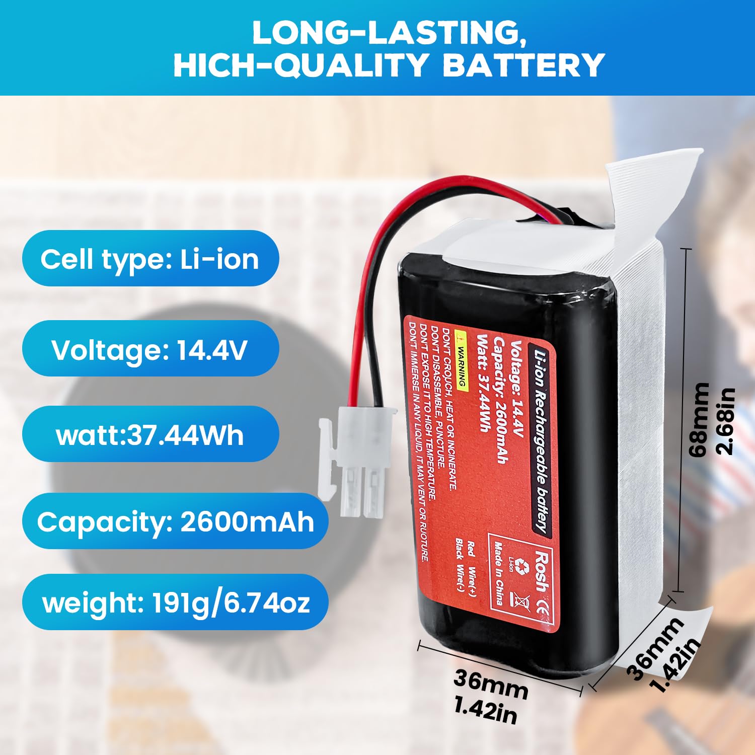14.4V 2600mAh Li-Ion Akku Für ILIFE A4S, V7, W400 Saugroboter – Inkl. Schraubendreher & Bürste