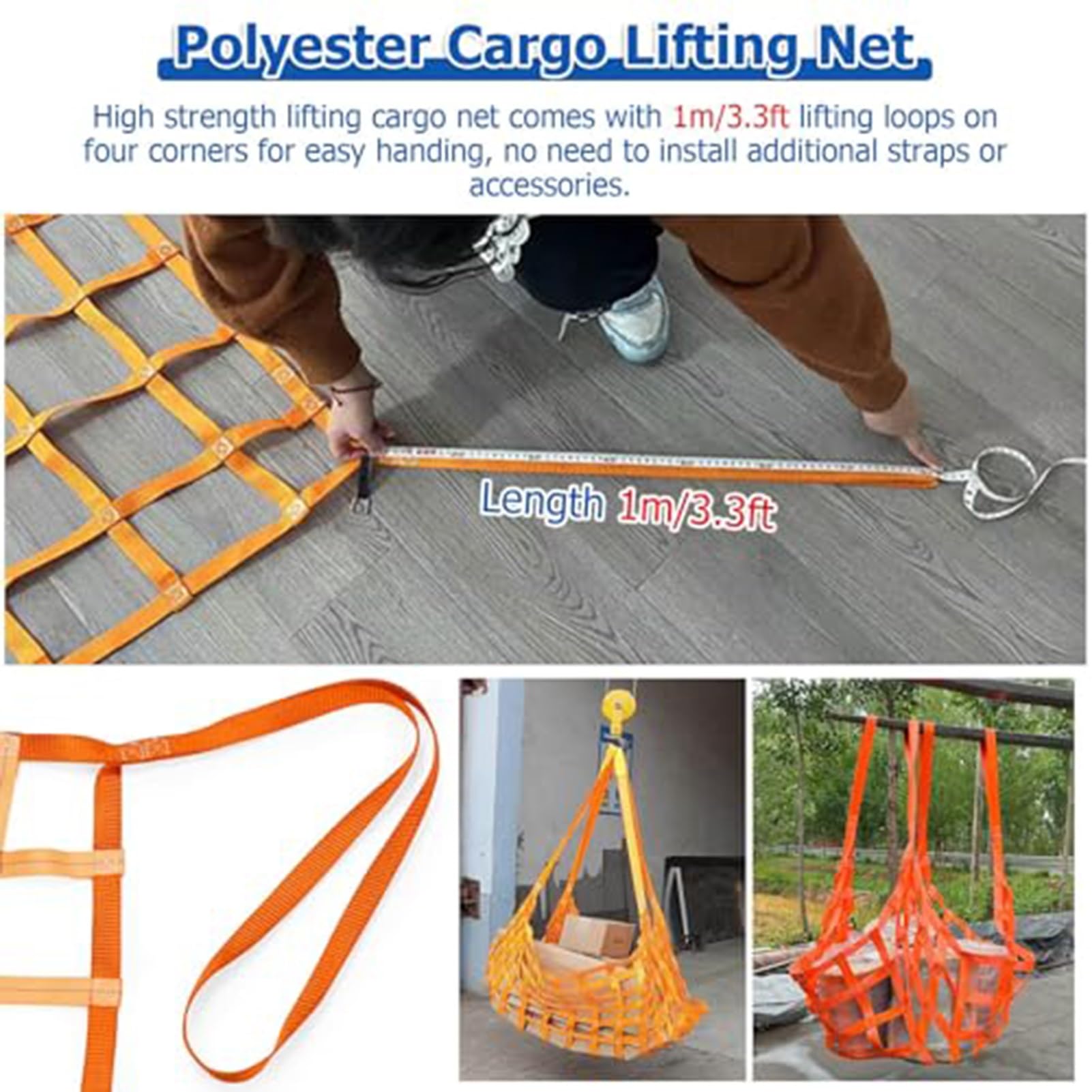 Generisch Hochleistungs-Hebegurte - Flaches Nylon-Hebenetz, elastisches Ladungssicherungsnetz für LKWs, Anhänger und SUVs (1,5 x 1,5 m, 10 cm Maschenweite, 300 kg Traglast)