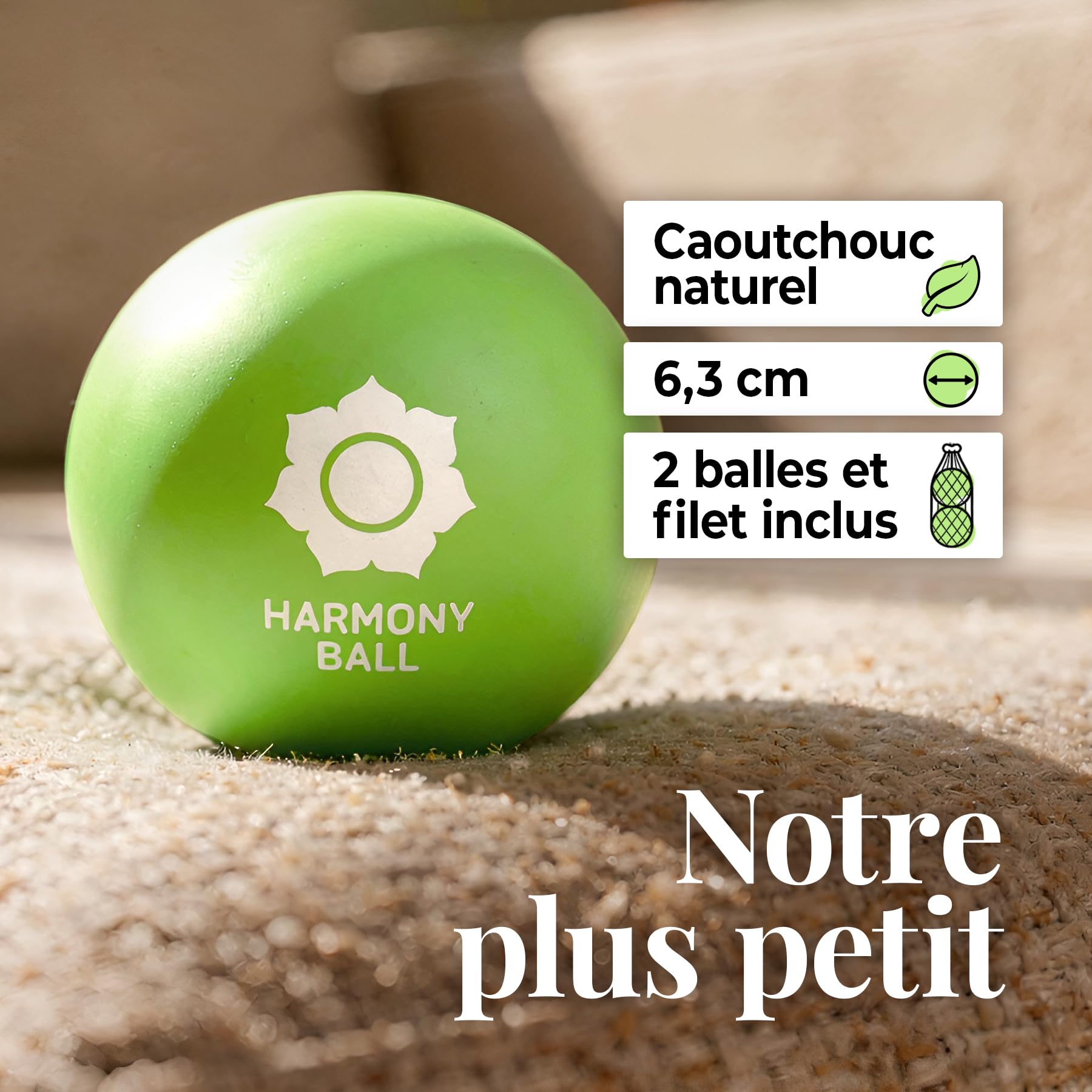boule fascia 6,3 cm en caoutchouc naturel (set 2 + filet) – souple, qualité premium pour auto-massage & points trigger – idéal dos, nuque, pieds, yoga & pilates