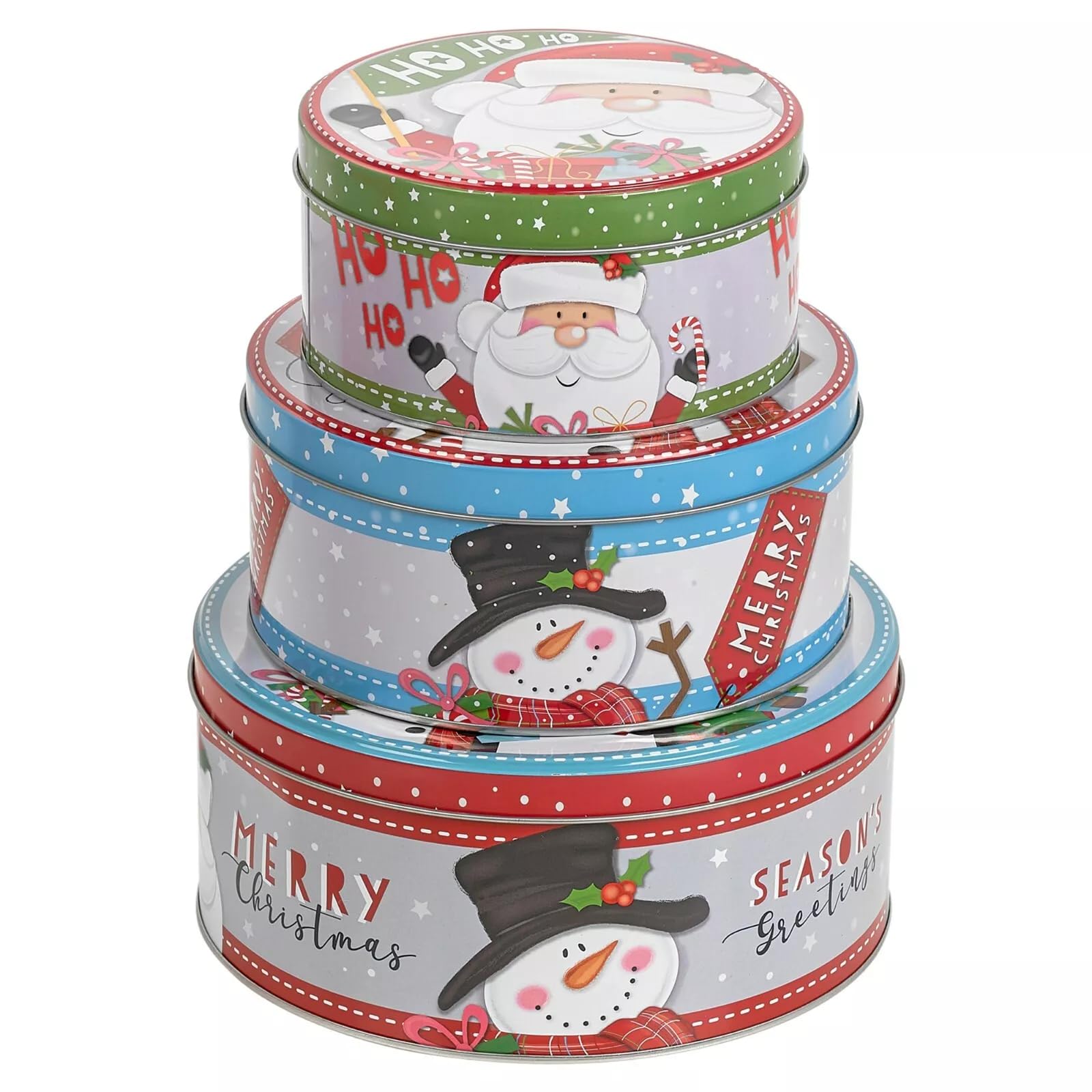 Muddy Hands Set Of 3 Round Nesting Christmas Storage Tins Xmas Festive Sweet Candy Chocolate Biscuit Cookie Gift Present Storing Box Container