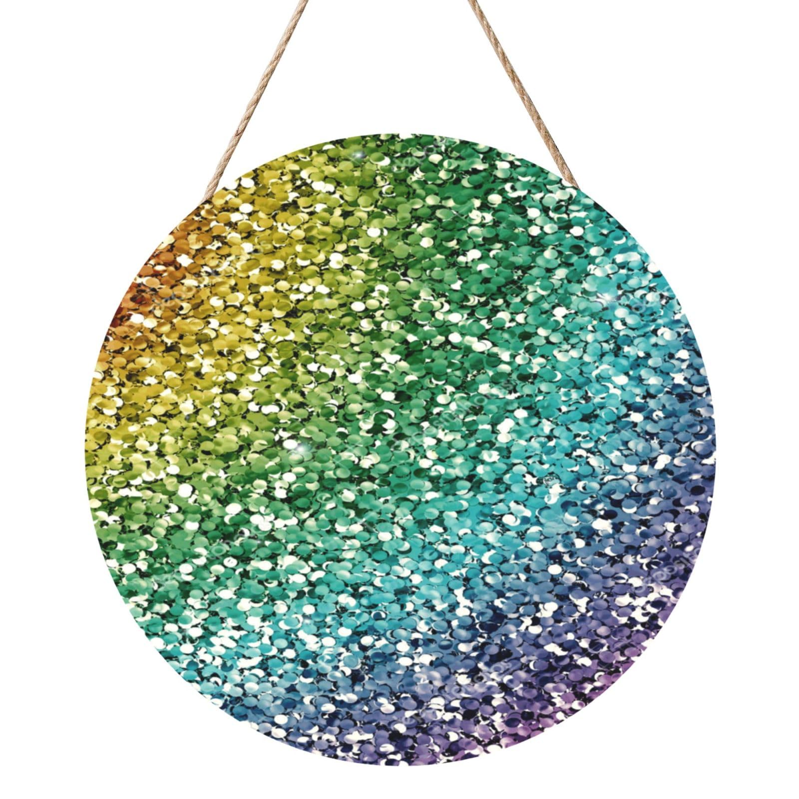 InOmak Luxury Rainbow Glitter, Round Wood Panel Painting 12 in, Wall Hanging Painting For Home