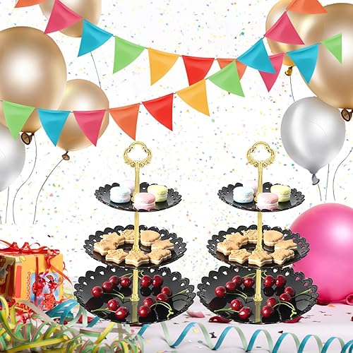 Miniatura 6 de 2 soportes de postre de 3 niveles platos de frutas para boda baby shower cumpleaños fiesta de té L