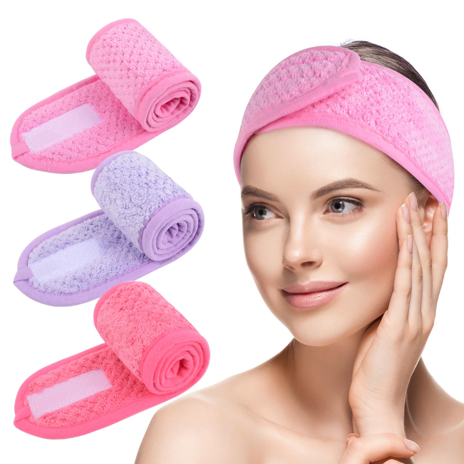 KinHwa Kosmetik Stirnband Frottee mit 2er Spa Armbänder,Haarschutzband mit Klettverschluss für kosmetische Behandlungen, Haarschutz bei Schminken,waschbar (3 pack, darkgray)