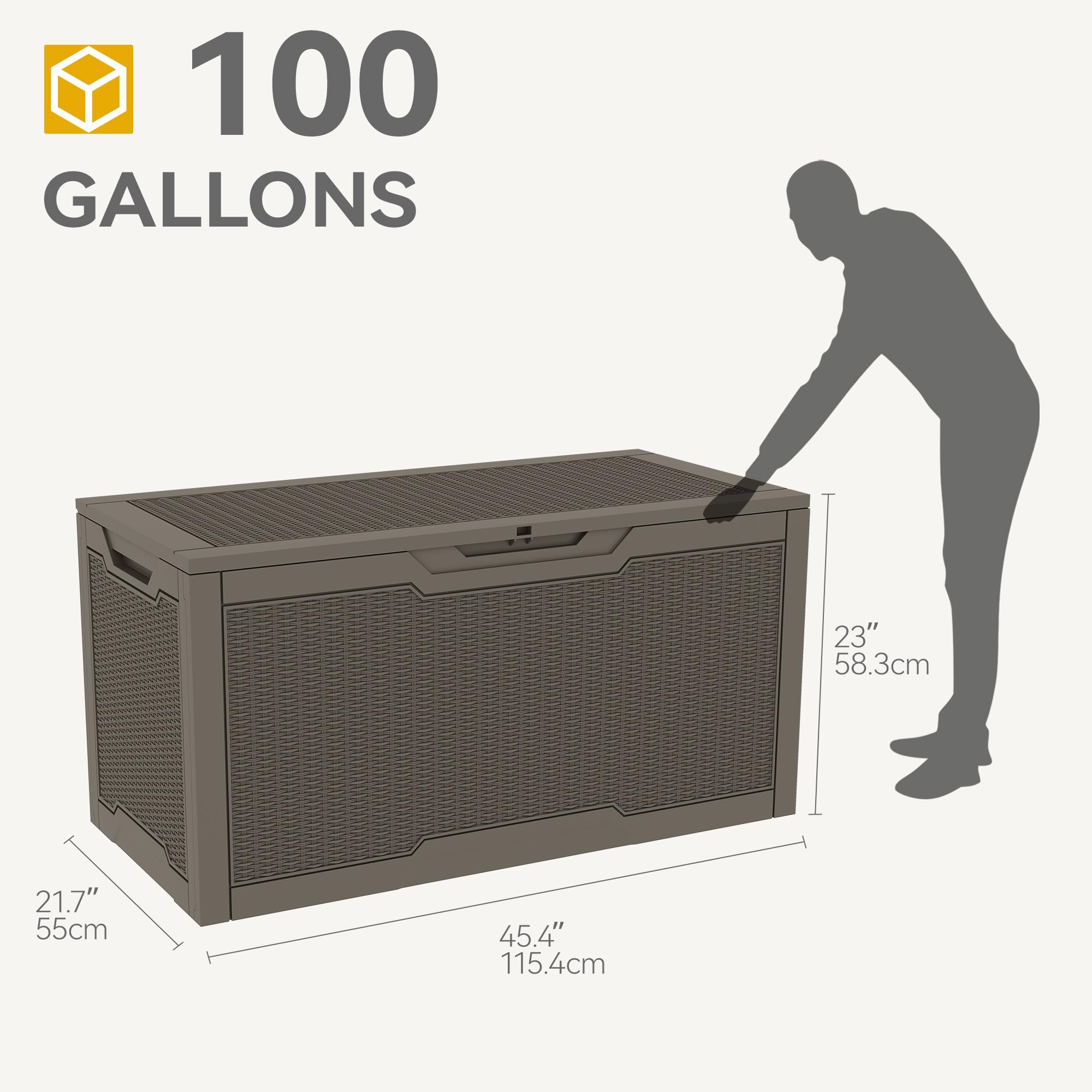 DWVO Gartenbox Auflagenbox Aufbewahrungsbox Kissenbox Outdoor Gartentruhe|Moderne Rattan|Wasserdicht Gasdruckfeder|Für Sitzauflagen Gartengeräte & Kinderspielzeug|380 Liter 115.4x55x58.3cm|Hellbraun