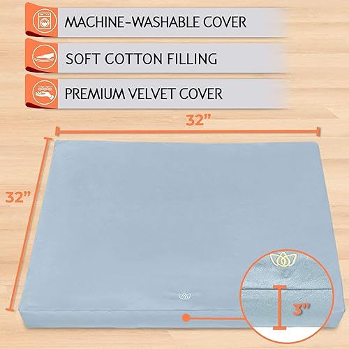 Miniatura 6 de Florensi Cojín de meditación ajustable y tapete de meditación Zabuton azul pálido, almohada de meditación de terciopelo de alta calidad, par
