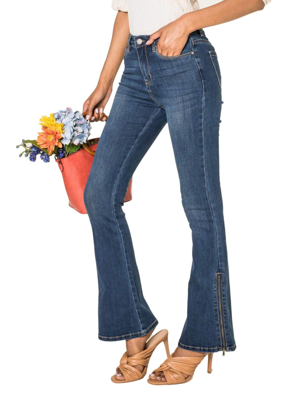 Nina Carter P151 Jeans da donna Flared Bootcut zip look usato jeans svasati