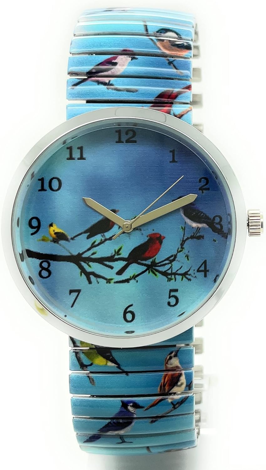 Butterfly Bird Owl Ladybug Bee Theme Women's Novelty Elegant Stretch Elastic Band Analog Quartz Fashion Watch (Bird Design 4 Songbird)