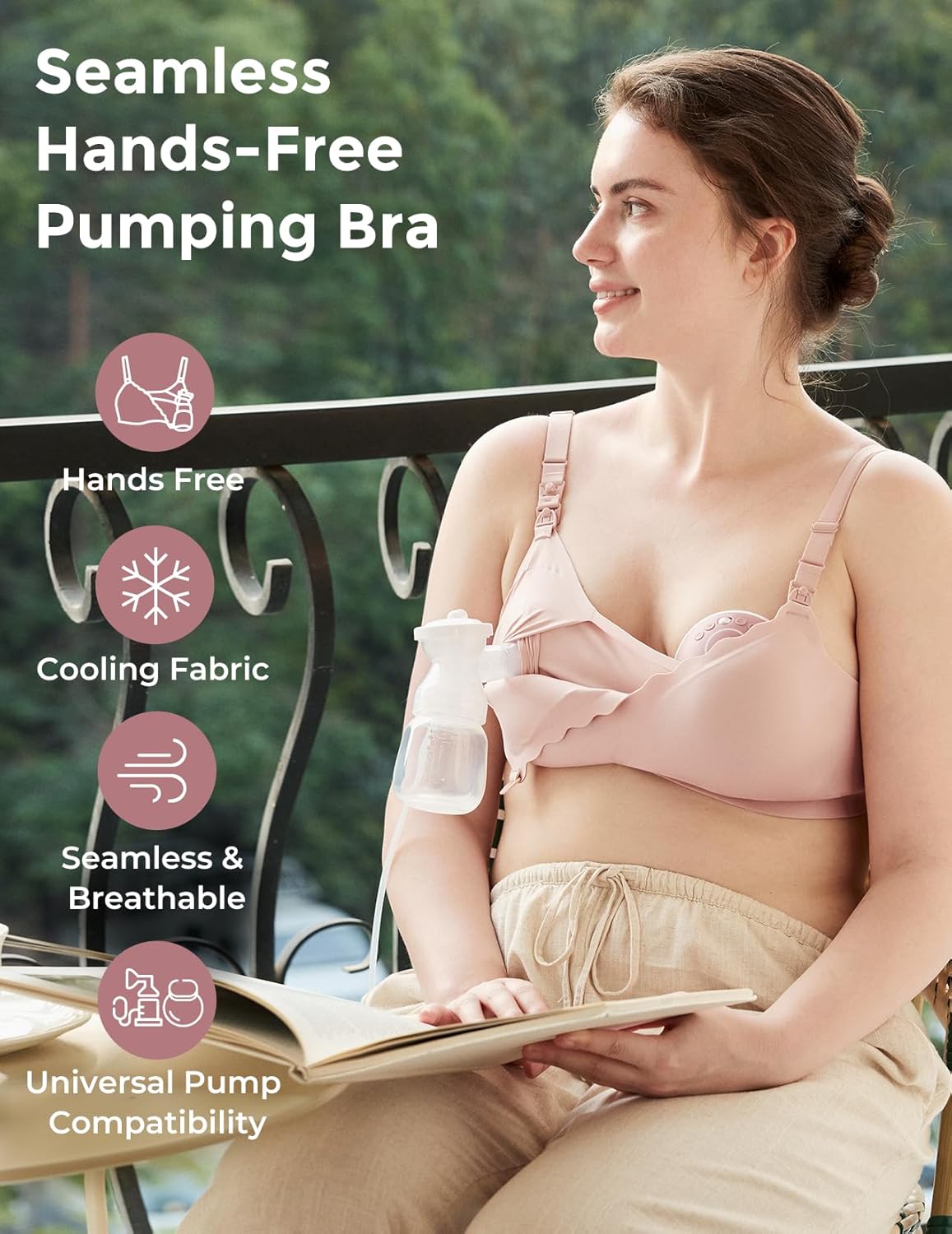 Momcozy 4-in-1 Hands-Free Pumping Bra with Cooling Fabric & Jelly-Strip Support, Nursing & Breast Pump Bra for All-Day Wear - Image 2