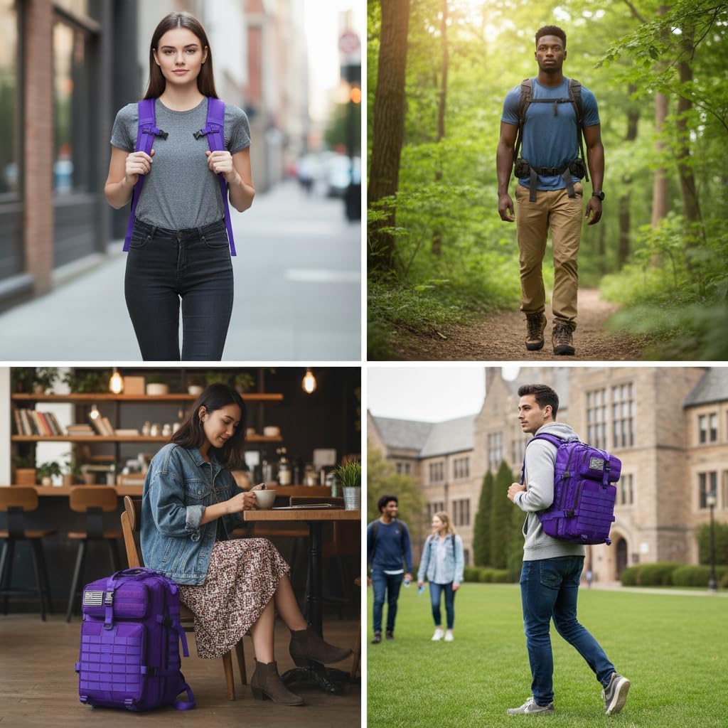 45L Military Tactical Backpack for Men & Women Bug Out Bag Assault pack Molle Daypack Hiking Trekking Rucksack(45L purple) - Image 4