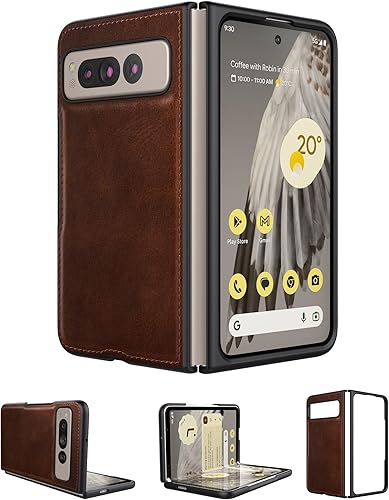 Foluu Funda para Google Pixel Fold, funda de cuero, piel sintética + carcasa rígida de policarbonato ultra fina y duradera, funda protectora para