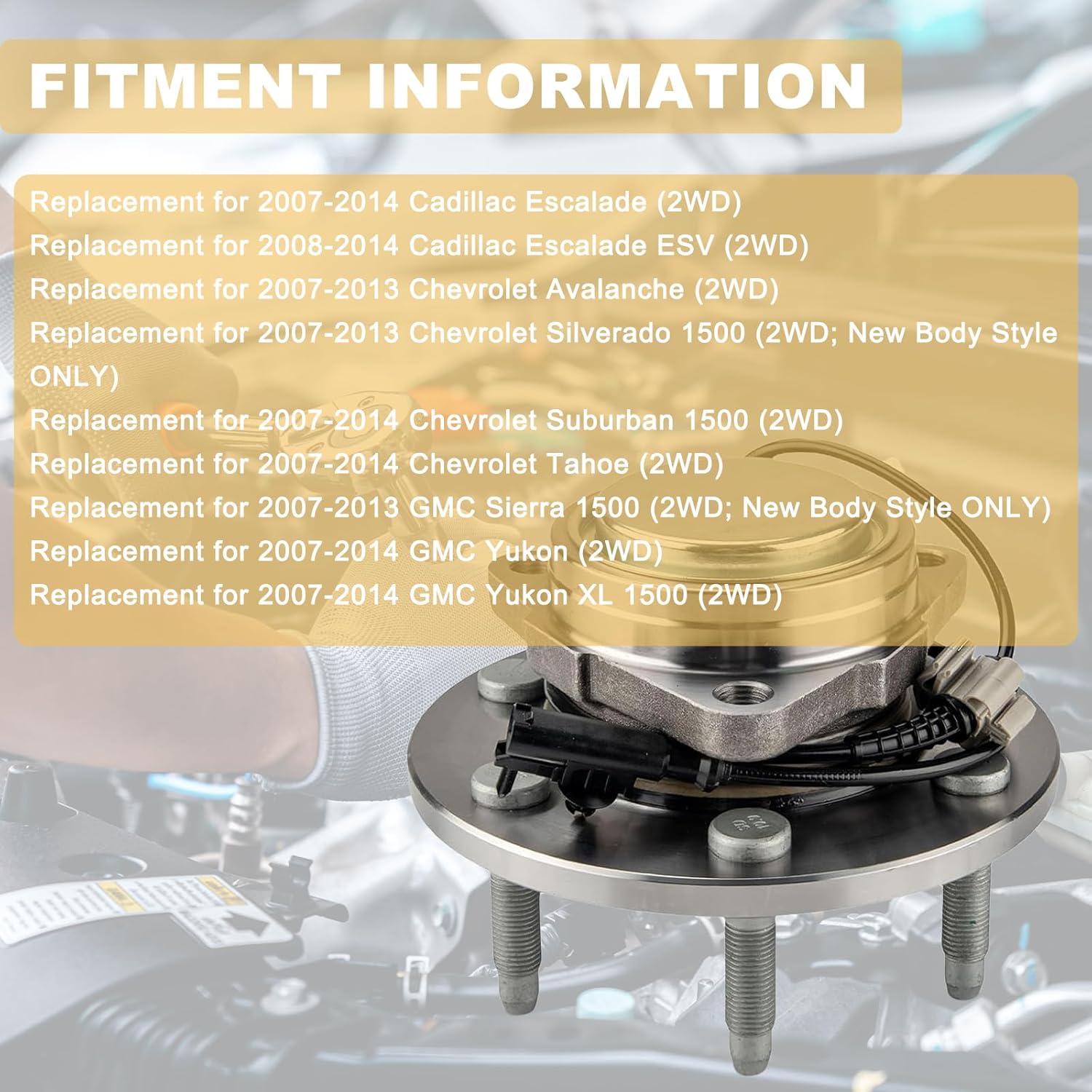515097 Pair 2 Front Wheel Hub & Bearing Assembly for 2WD 2007-2014 Chevy GMC Silverado Sierra 1500, Avalanche Yukon XL Suburban 1500 Tahoe Cadillac Escalade ESV EXT