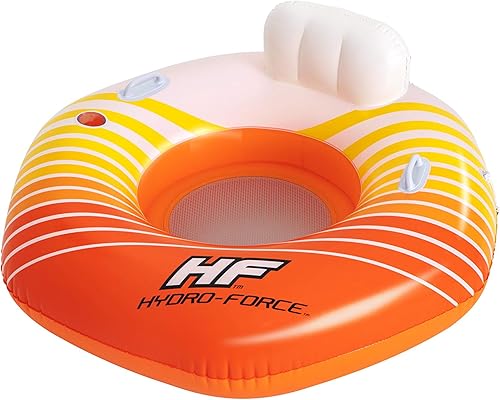 Hydro-Force 43399E - Flotador inflable de PVC para piscina, lago, río, playa, con soporte para tazas, color naranja y amarillo