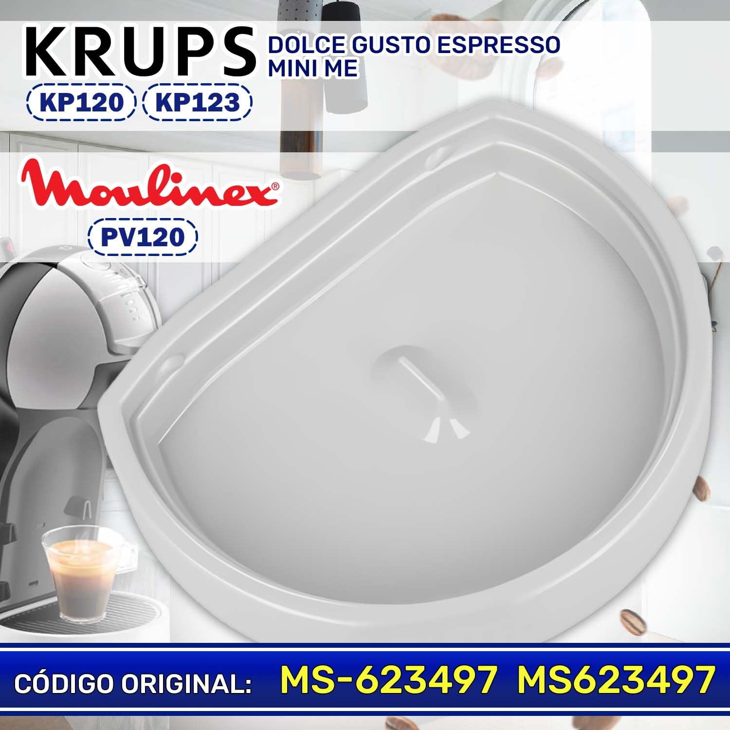 MONTERAL Bandeja de Goteo para Cafetera Capsulas Original MS-623497 Krups Dolce Gusto Espresso Mini Me KP120 KP123 Moulinex PV120