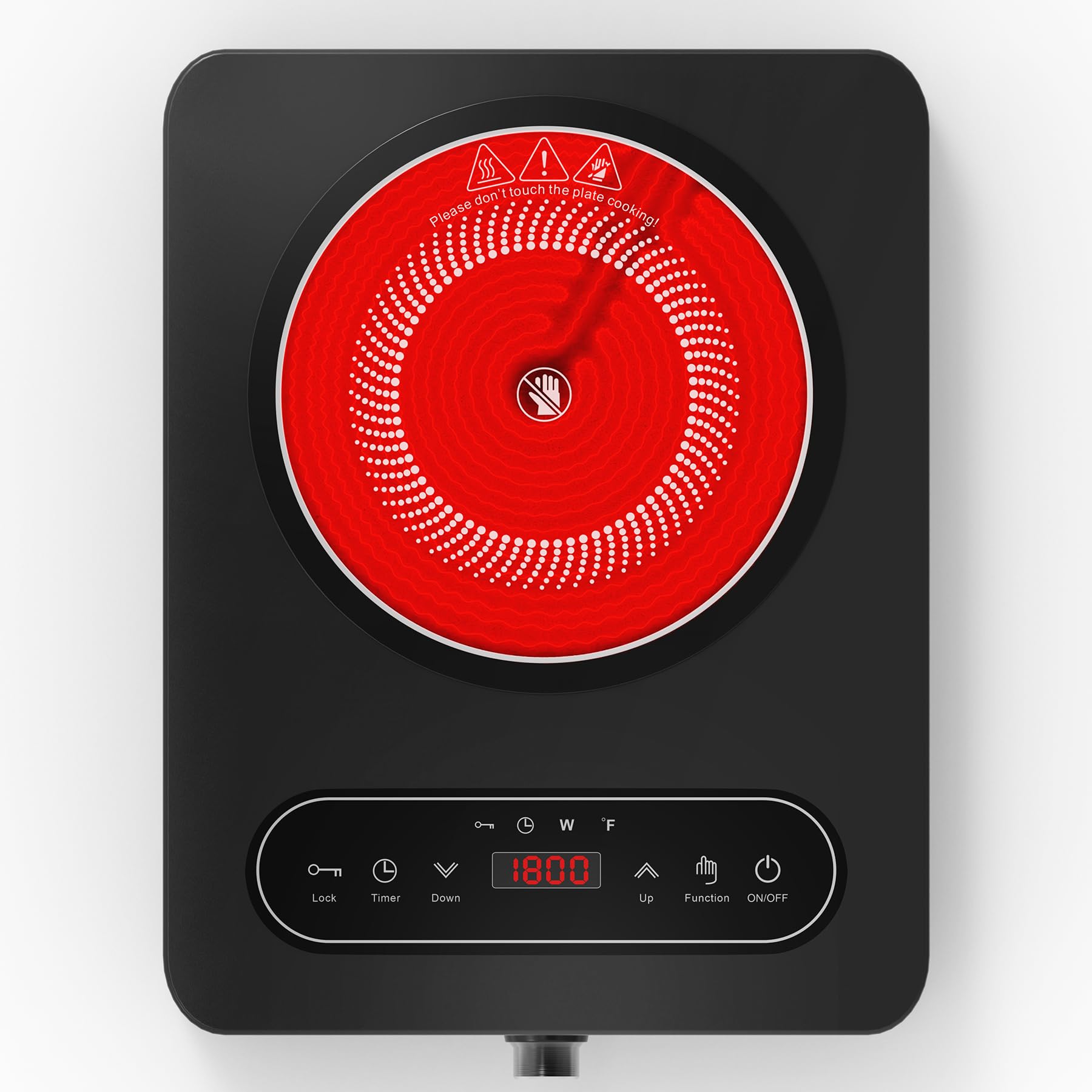 Single Burner Electric Cooktop, 110V 1800W Electric Cooktop with LED Touch Controls and Knob Controls, 10 Power Levels, 4-Hour Timer, Safety Lock, Single Burner Overheat Protection