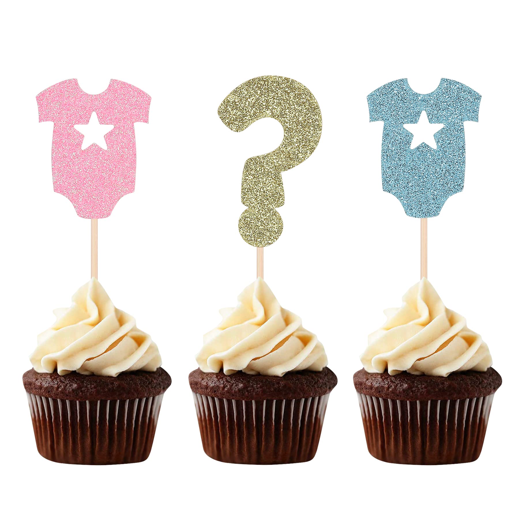 Amazon.com: Onesie and Question Mark Cupcake Toppers Glitter Cake Picks ...