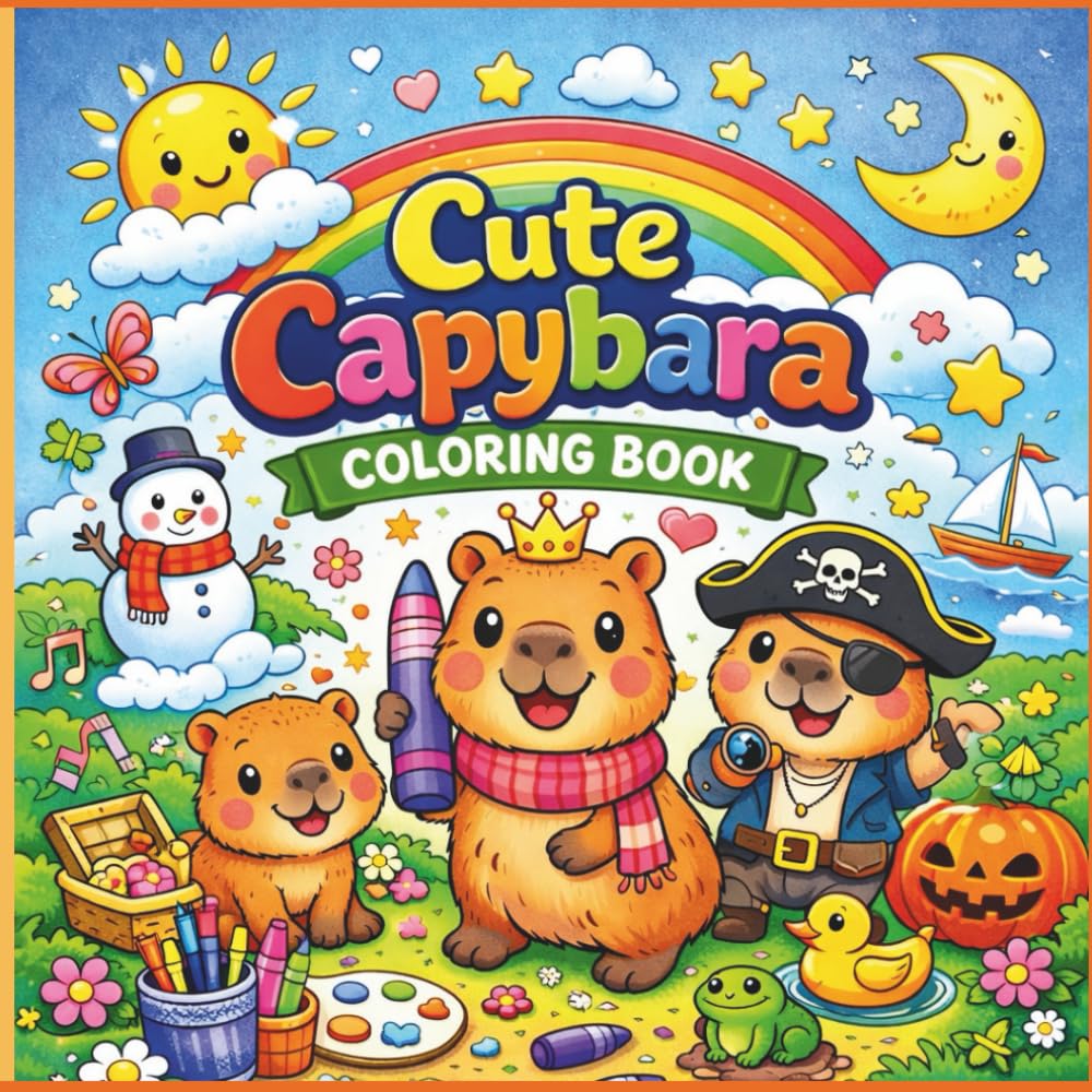 Cute Capybara Coloring Book: Fun, Adorable, and Relaxing Coloring Pages for Kids