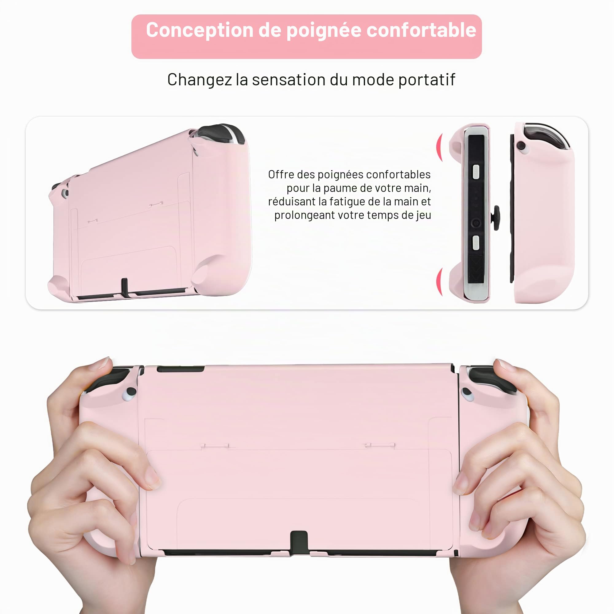 RHOTALL Coque de Protection Compatible avec Nintendo Switch OLED, Station d'accueil pour Console Switch OLED et Grip, Accessoires Mignons pour Switch OLED avec Prise en Main Confortable – Rose