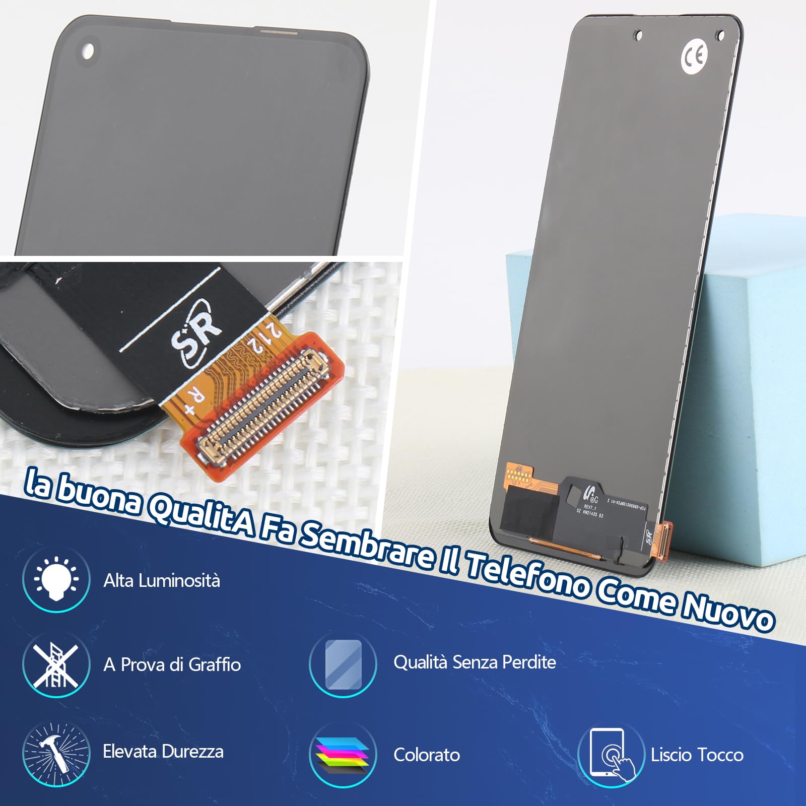 RongZy Schermo LCD per Oppo Reno7 4G e 5G CPH2371 CPH2363/Find X5 Lite 5G 2022 Sostituzione Display Digitizer Assembly Vetro di Ricambio Touch Screen con Strumenti(6.43",Nero)