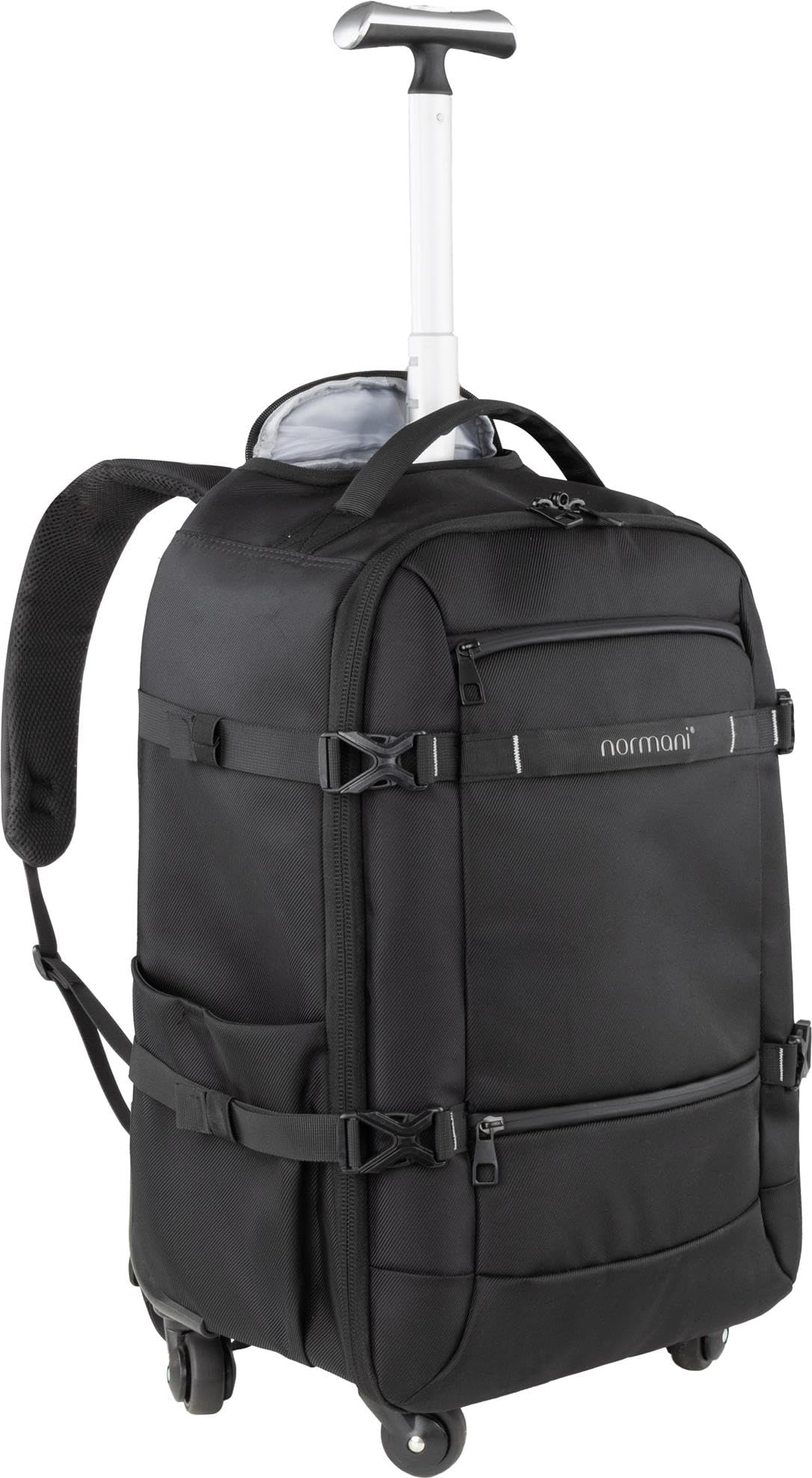 normani Handgepäck Carry-On Reiserucksack 37L mit Trolleyfunktion Reisetasche mit Frontloader und Laptopfach Bordgepäck mit Laptopfach New Black L