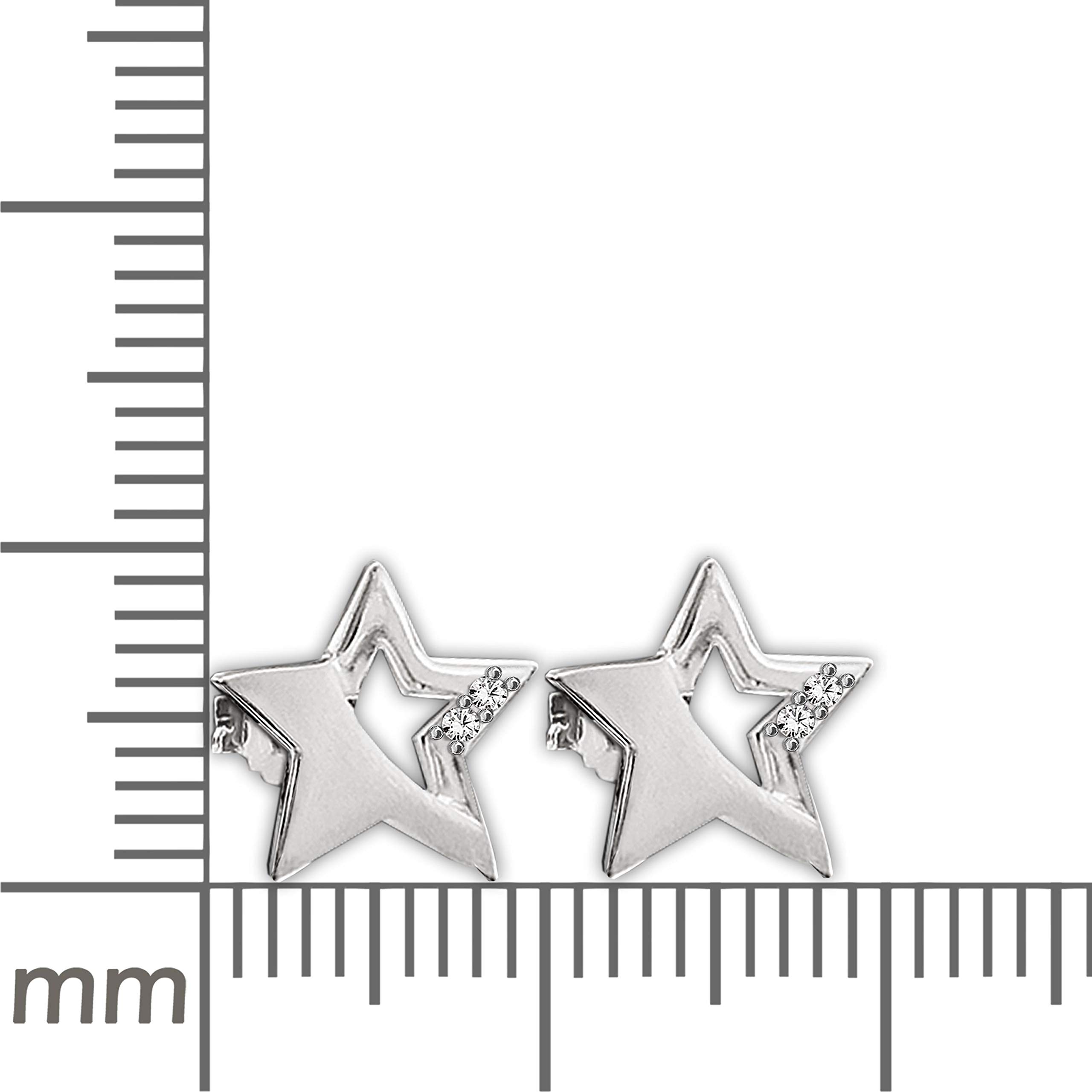 CLEVER SCHMUCK Set für Damen Ohrstecker Stern 9 mm matt glänzend mit Zirkonias weiß, passender Anhänger 15 mm & Kette Singapur 45 cm 925 Sterling Silber im Etui anthrazit