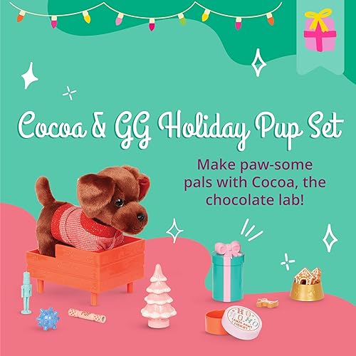 Miniatura 2 de Glitter Girls Juego de cachorros navideños - Juego de accesorios de 18 piezas y felpa de 6 pulgadas - Cama y suéter para perros - Almohada,